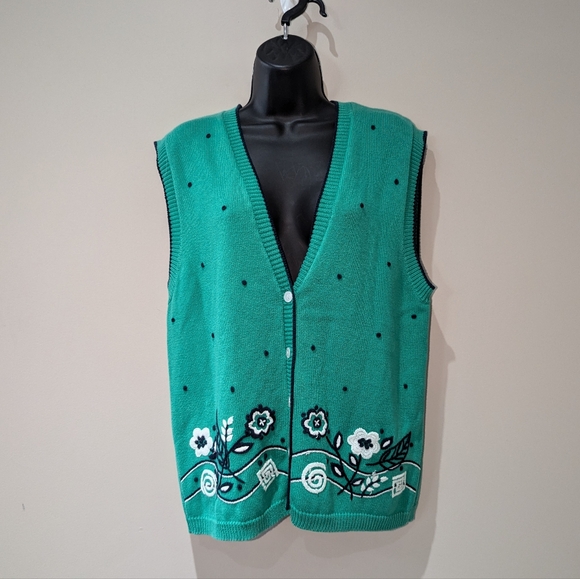 Koret Green Floral Sweater Vest - Picture 1 of 4